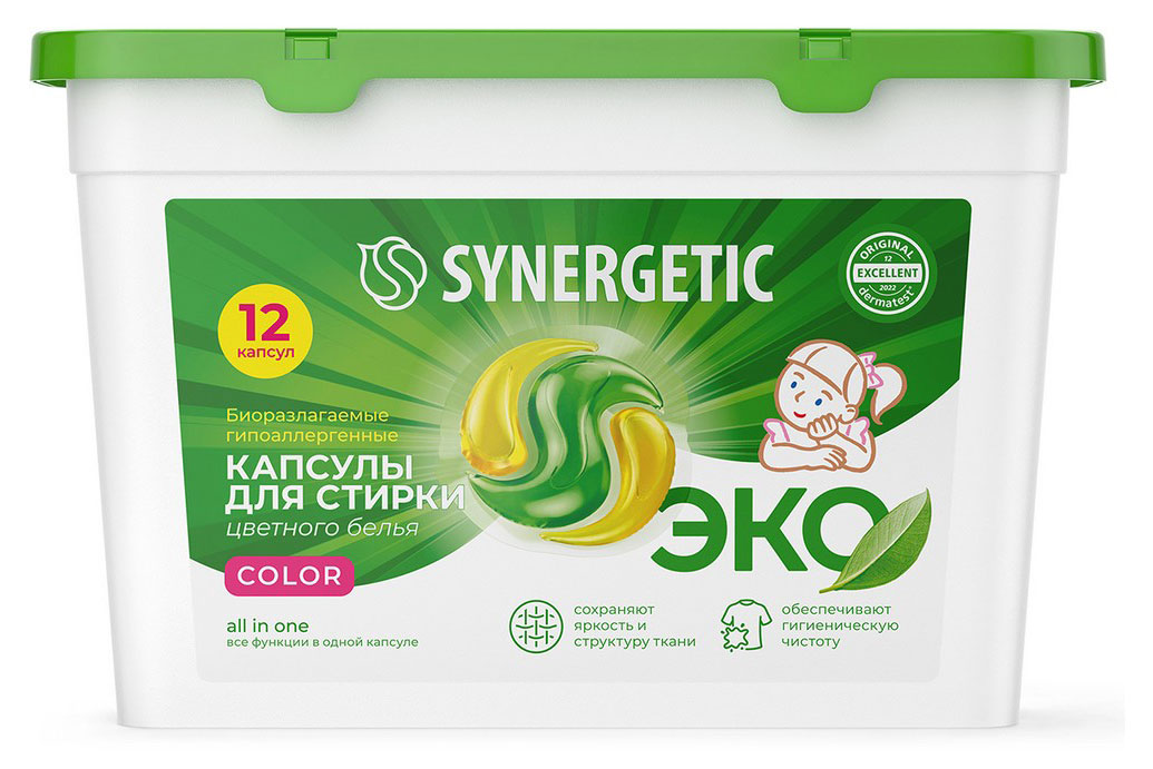 Изображение товара Капсулы для стирки Synergetic Color, 12 шт