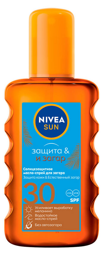 

Масло-спрей для загара NIVEA Sun Защита и загар водостойкое Spf 30, 200 мл