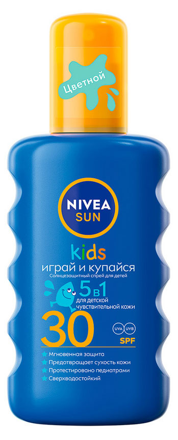 

Спрей для тела солнцезащитный NIVEA Sun Играй и купайся сверхводостойкий SPF 30, 200 мл