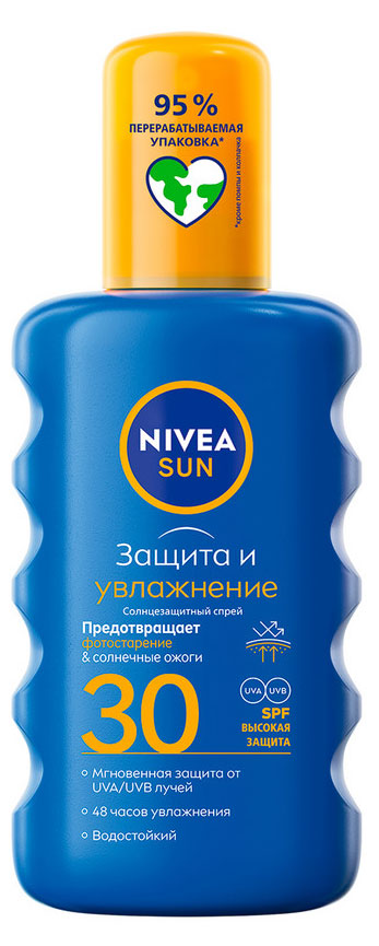 

Cпрей для тела cолнцезащитный NIVEA Защита и увлажнение водостойкий Spf 30, 200 мл