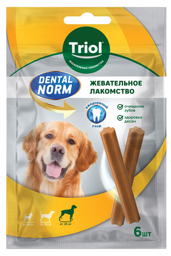 

Лакомство для собак крупных пород Triol Dental Norm Палочки жевательные, 240 г