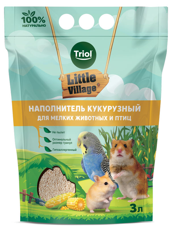 

Наполнитель для мелких животных и птиц Triol Litlle Village кукурузный, 3 л