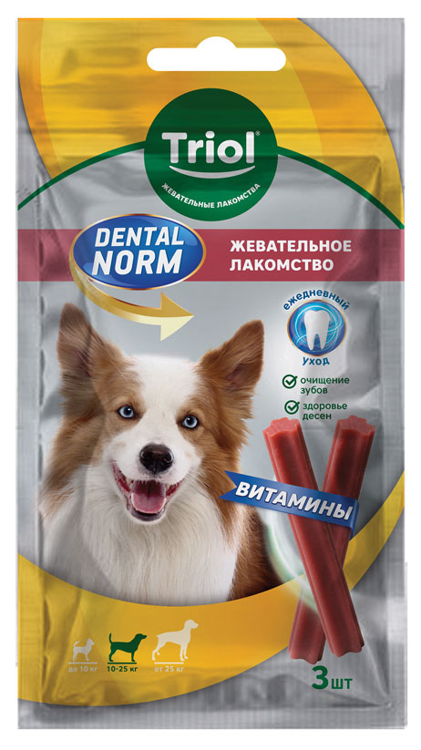 Изображение товара Лакомство для собак средних пород Triol Dental Norm Палочки жевательные с витаминами, 75 г