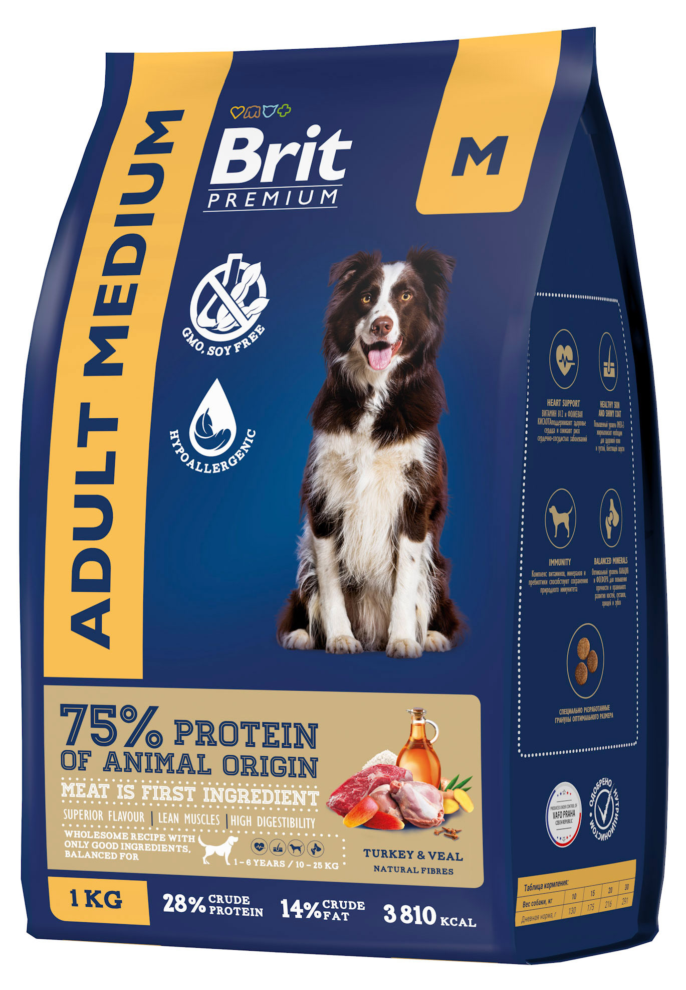 

Сухой корм для собак Brit Premium с индейкой и телятиной Dog Adult Medium, 1 кг