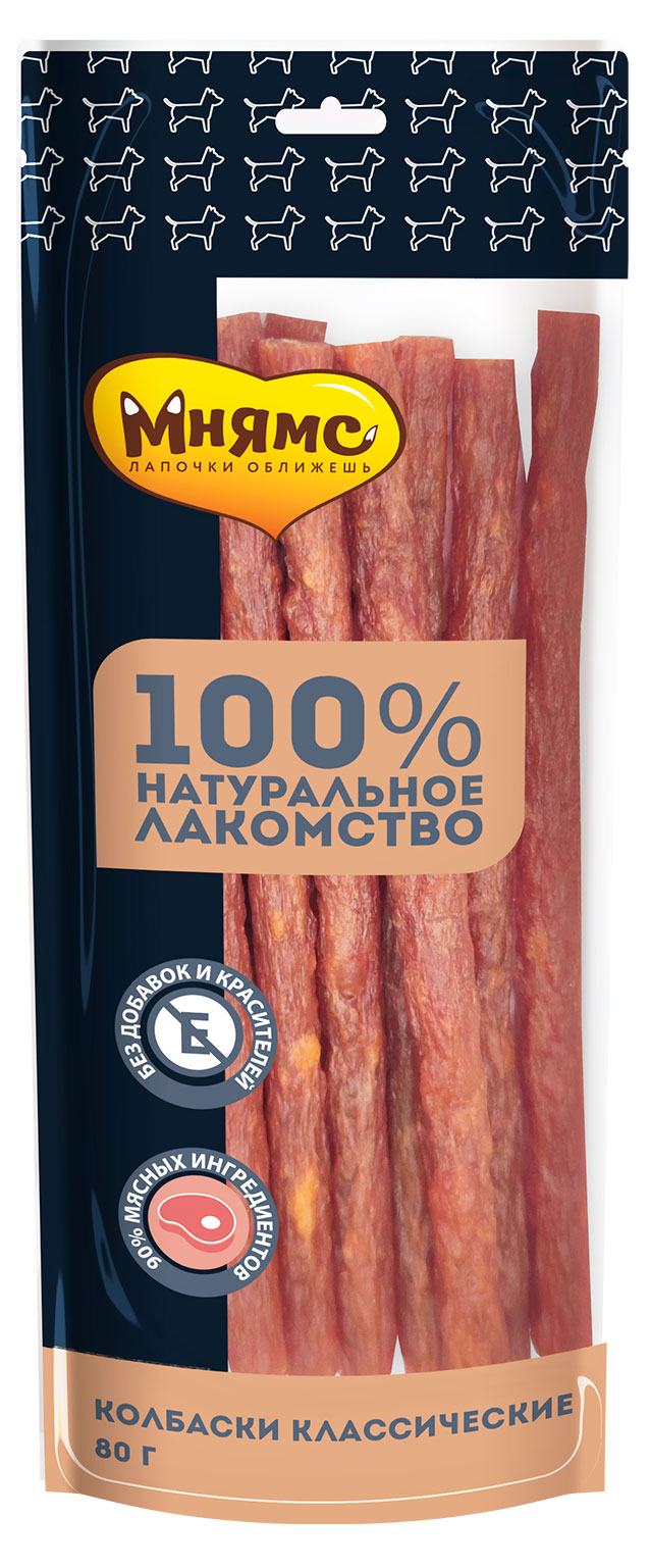

Лакомство для собак Мнямс колбаски классические, 80 г