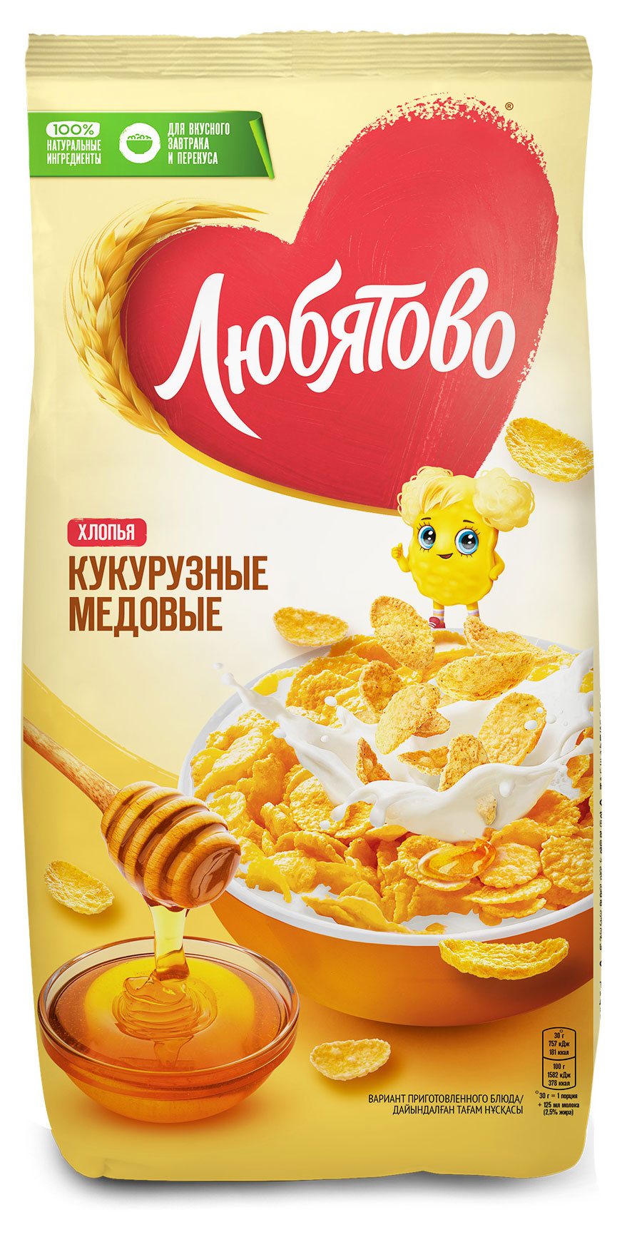 

Готовый завтрак Любятово хлопья кукурузные медовые, 250 г