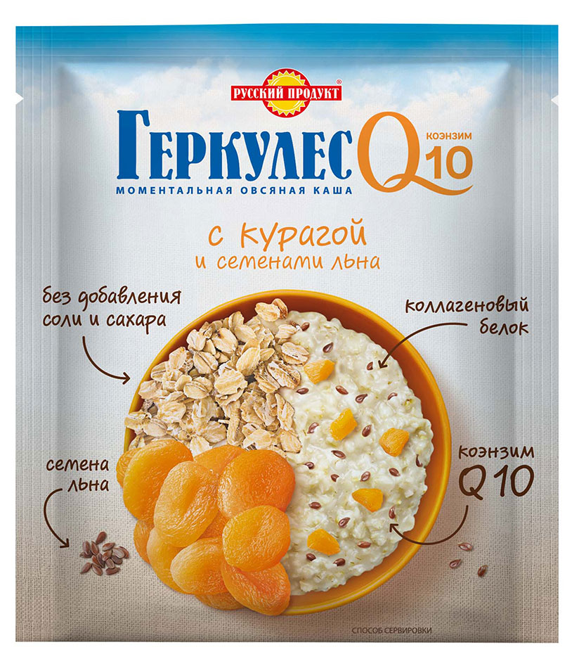

Каша овсяная Геркулес Q10 моментального приготовления с курагой, 35 г