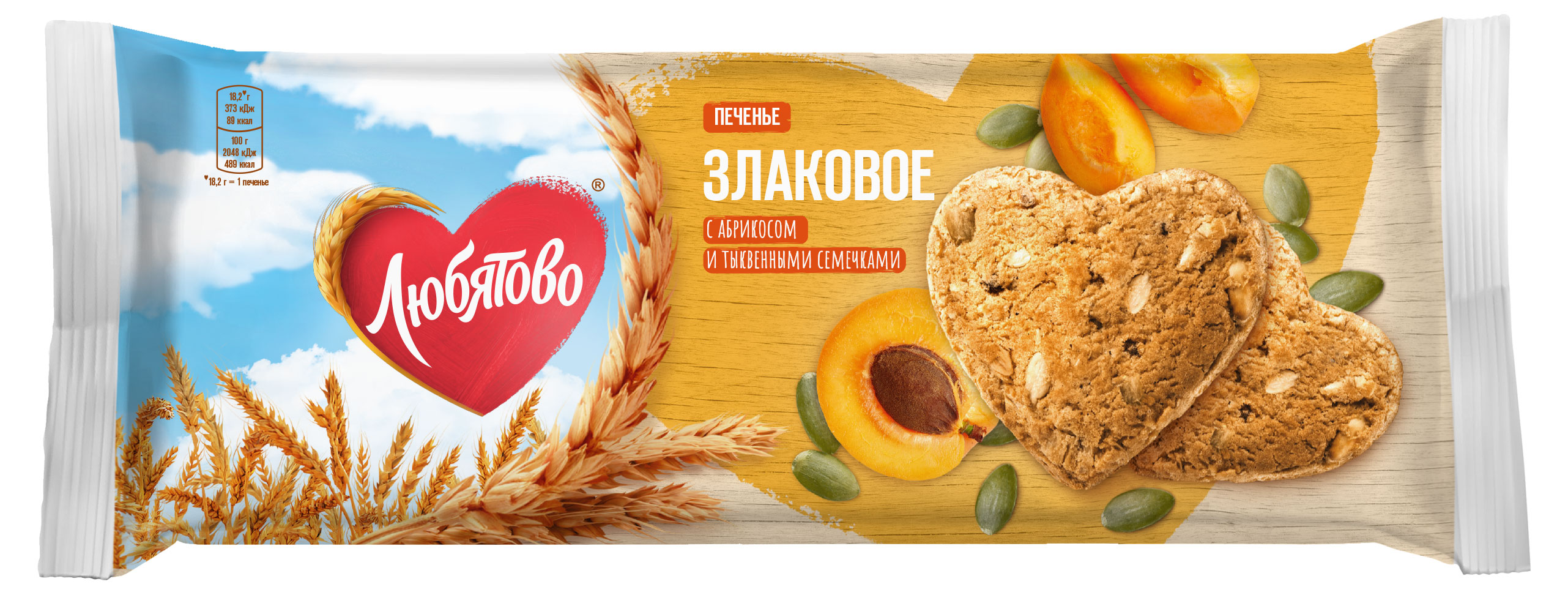 

Печенье овсяное Любятово с абрикосом и тыквенными семечками, 182 г