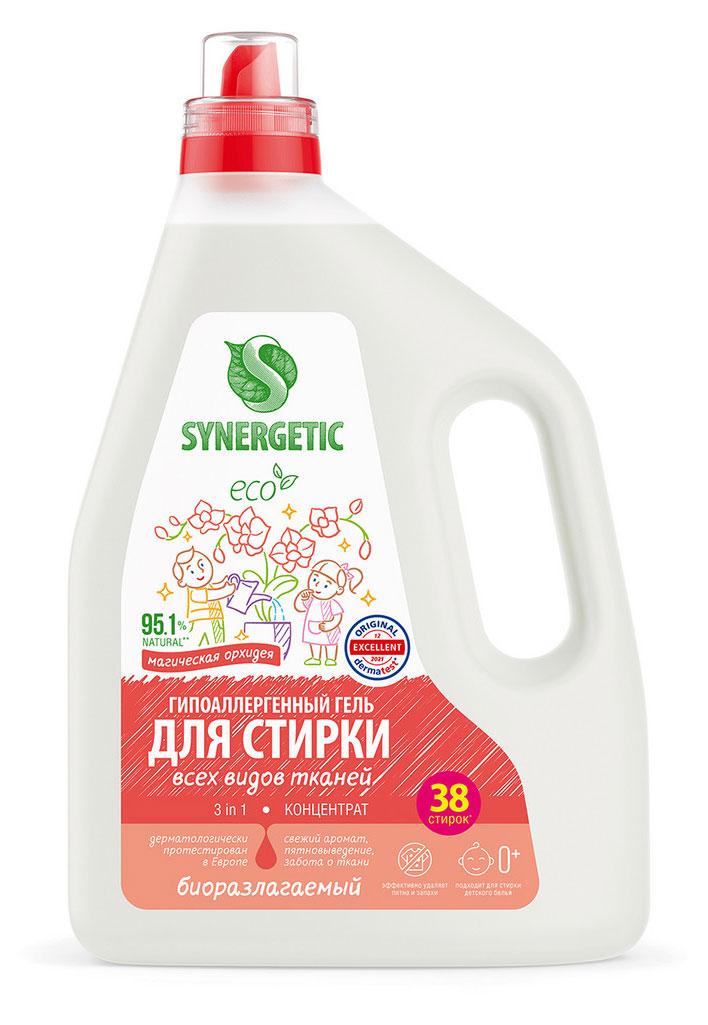 

Гель для стирки Synergetic 3 IN 1 Магическая орхидея, 2,28 л (38 стирок)