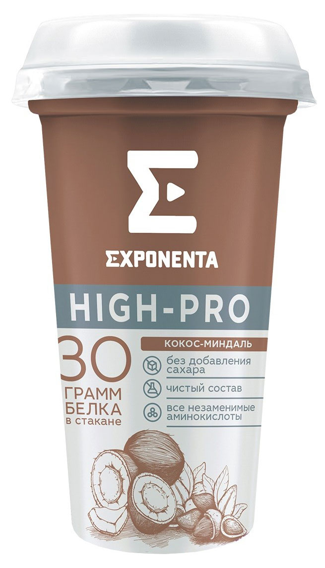Exponenta | Напиток кисломолочный Exponenta High-Pro кокос-миндаль без сахара 0% БЗМЖ, 250 мл