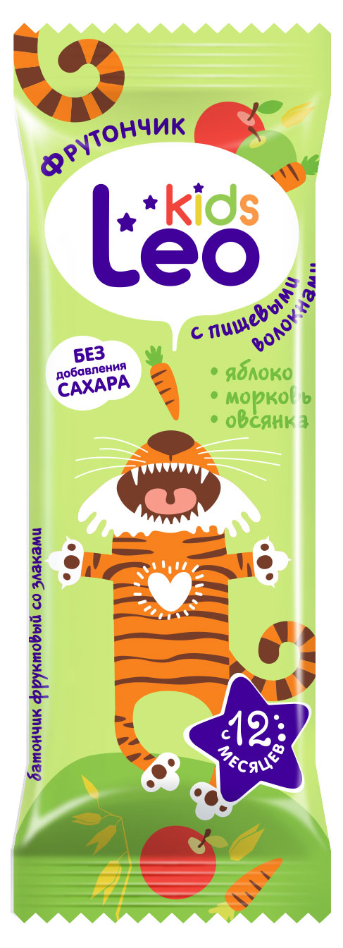 

Батончик фруктовый Leo Kids яблоко-морковь-овсянка со злаками, 20 г