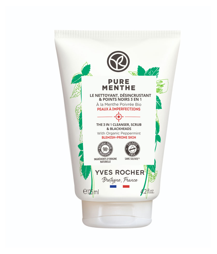 

Гель-гоммаж для умывания Yves Rocher Против черных точек 3 в 1 с перечной мятой БИО, 125 мл