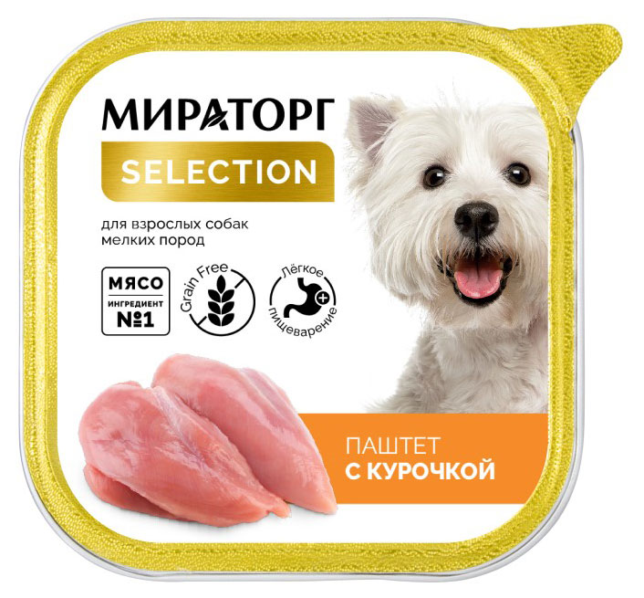 

Влажный корм для собак мелких пород Мираторг Selection Паштет с курочкой, 100 г