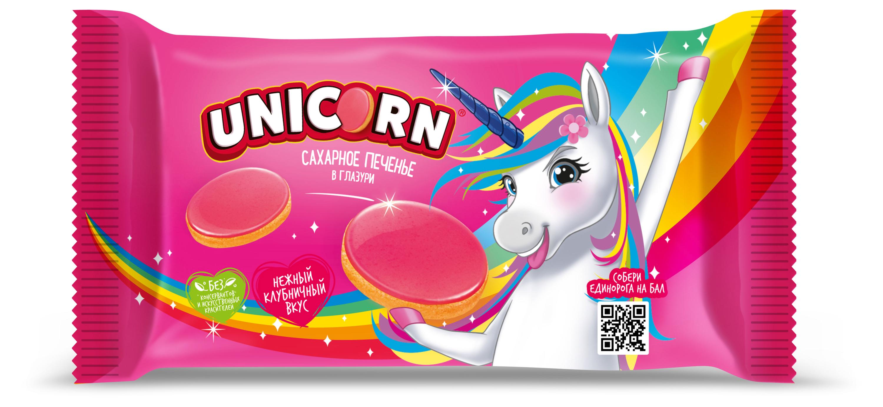 

Печенье Unicorn сахарное в глазури с клубникой, 105 г