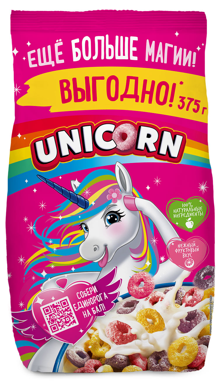 

Готовый завтрак Unicorn Радужные колечки, 375 г