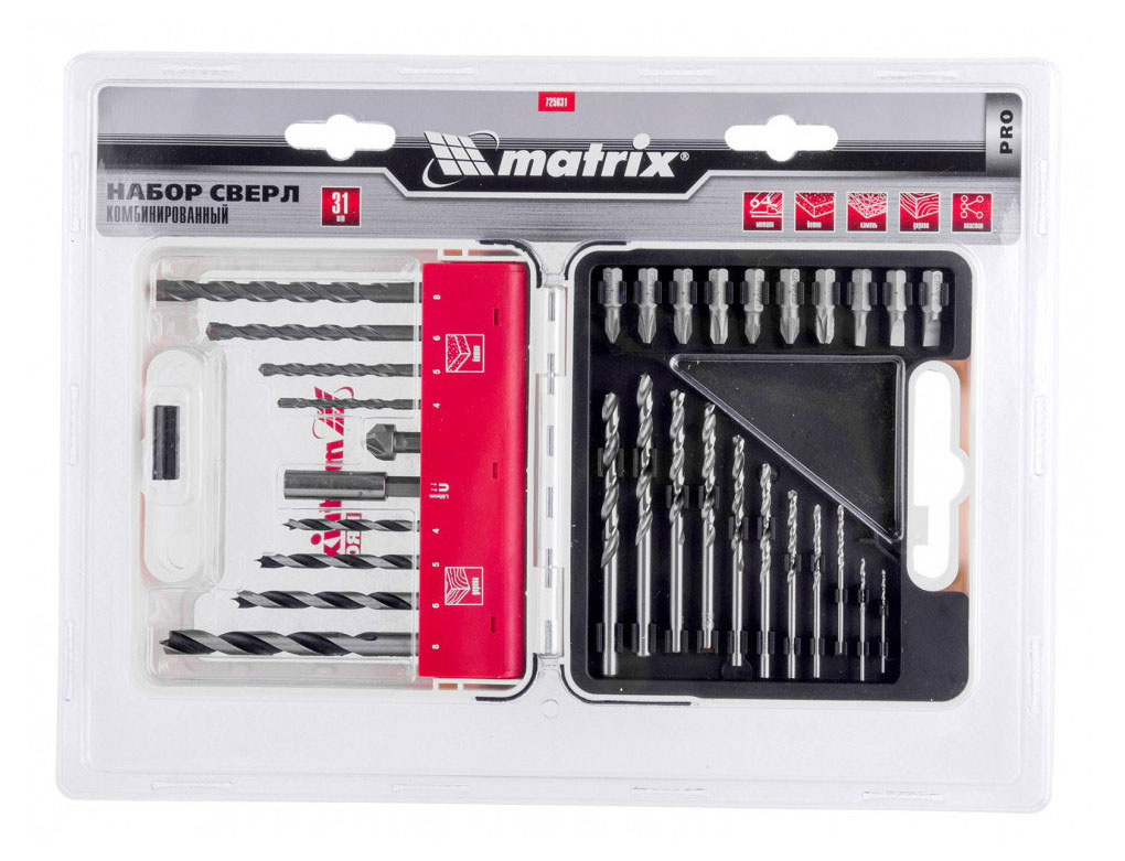 

Набор сверл комбинированный MATRIX PRO, 31 предмет