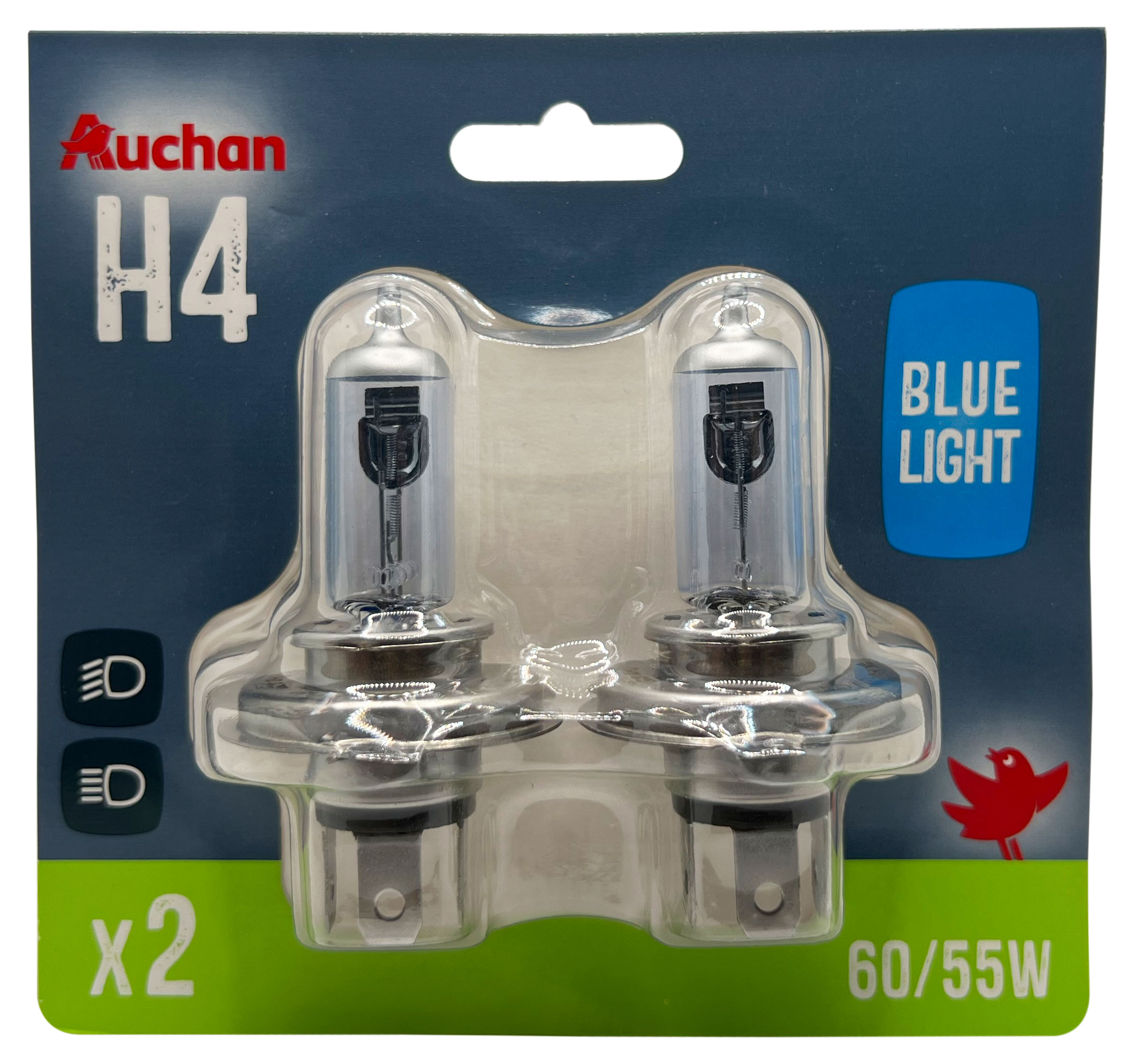 

Лампа автомобильная АШАН Красная птица Blue light галогеновая Н4 60/55Вт 12В, 2 шт