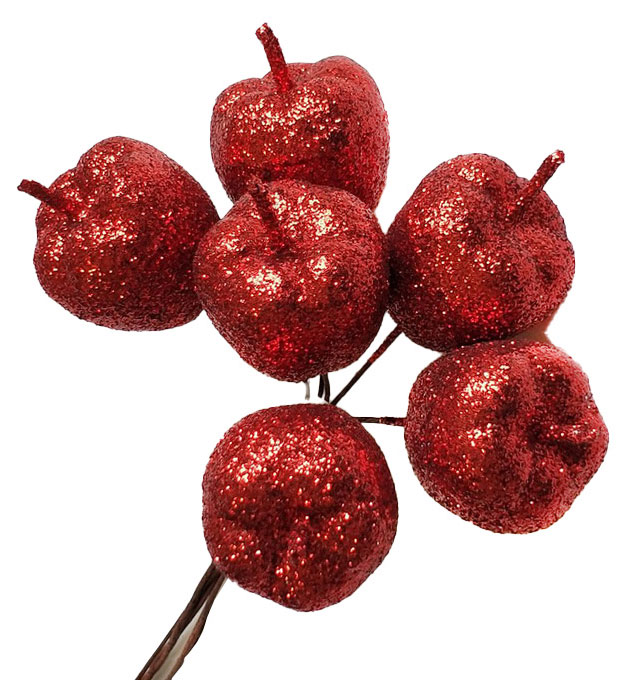 Изображение товара Набор яблок Азалия Декор с блестками 6 шт красные для украшения праздников