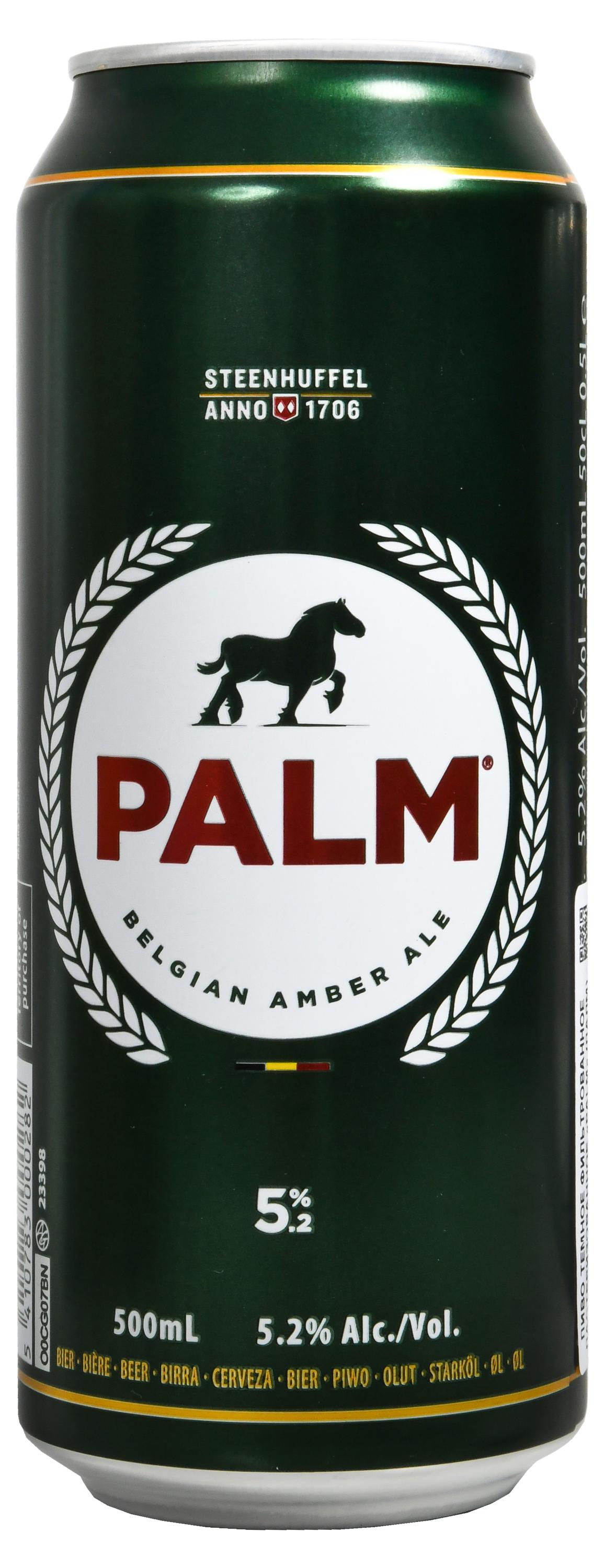 

Пиво PALM темное фильтрованное 5,2%, 500 мл