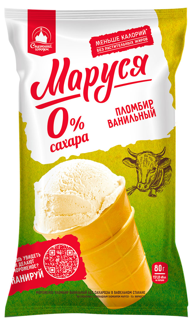 

Мороженое пломбир Маруся Сливочное 0% в стаканчике без сахара БЗМЖ, 80 г