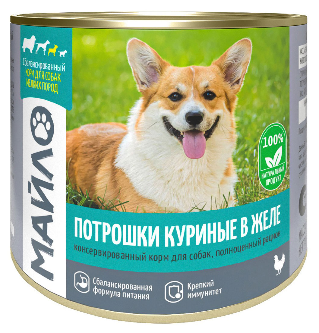 

Корм влажный для собак Майло Потрошки куриные в желе, 525 г