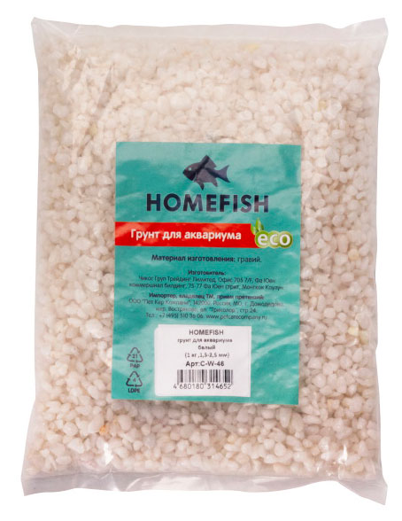 

Грунт для аквариума HOMEFISH белый 1,5-2,5 мм, 1 кг