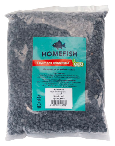 

Грунт для аквариума HOMEFISH черный 3-5 мм, 1 кг