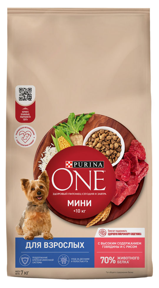 

Сухой корм для собак Purina ONE Мини для взрослых собак с говядиной и рисом, 7 кг