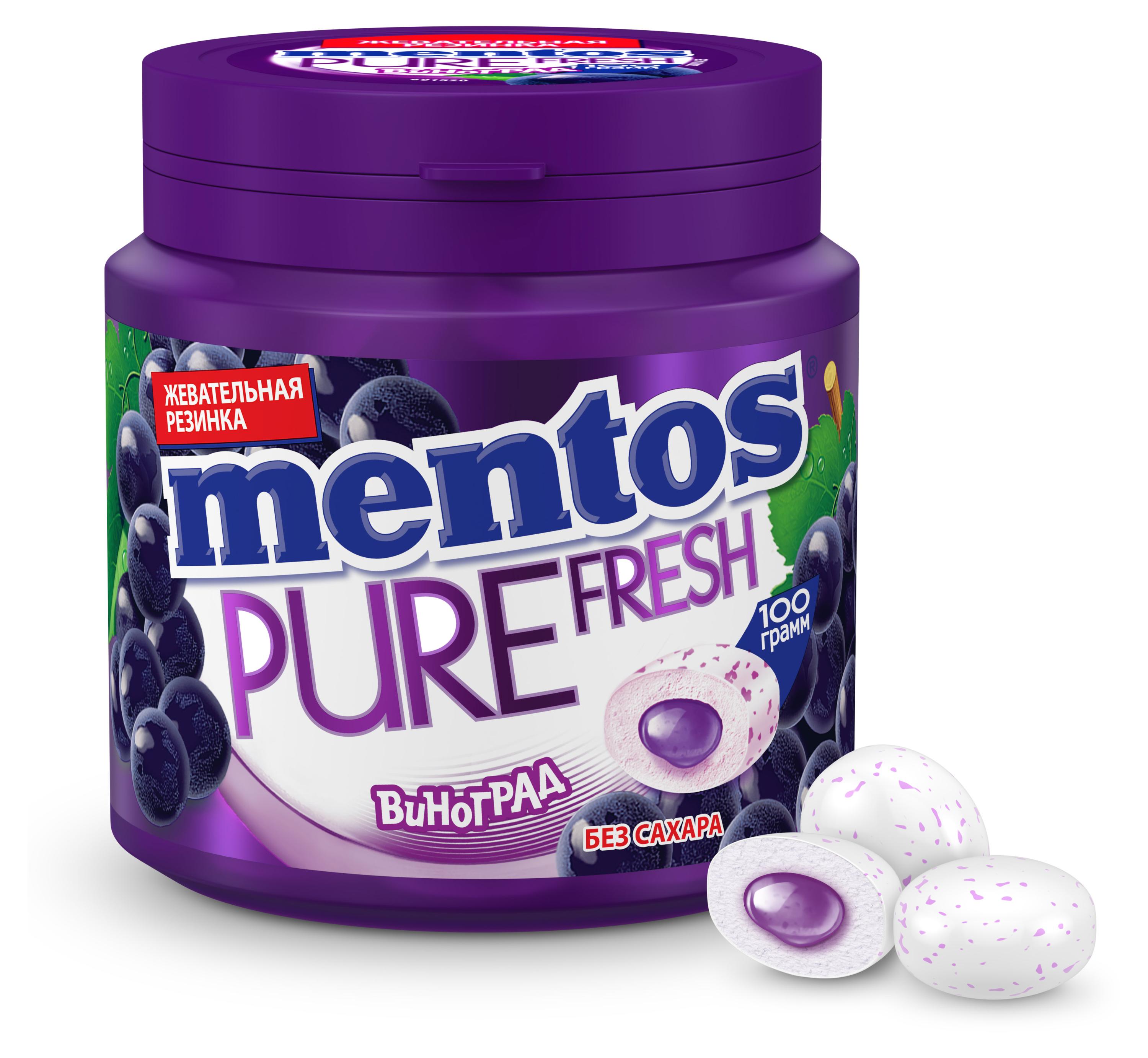 Изображение товара Жевательная резинка Mentos Pure Fresh Виноград без сахара в банке 100 г