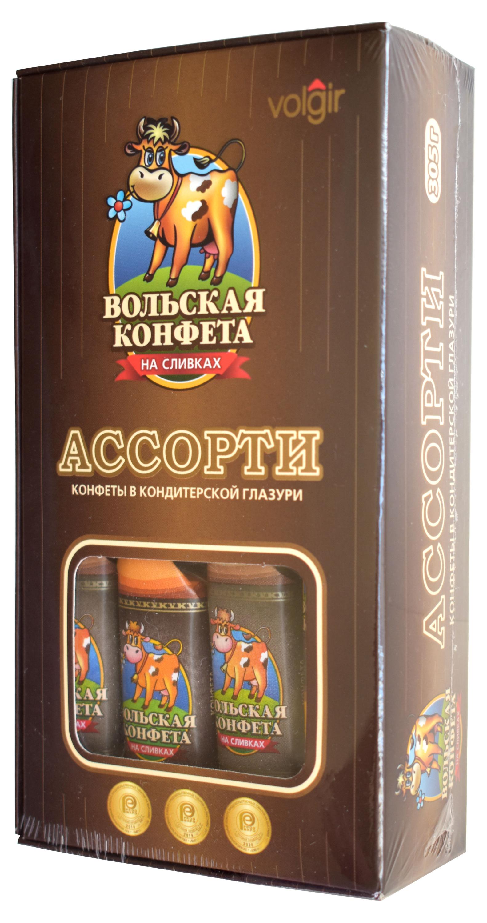 

Конфеты шоколадные Вольская конфета Ассорти на сливках, 305 г