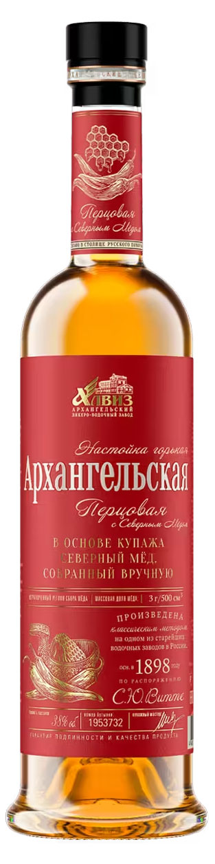 Изображение товара Настойка Архангельская Перцовая с медом 0.5 л с крепостью 38%