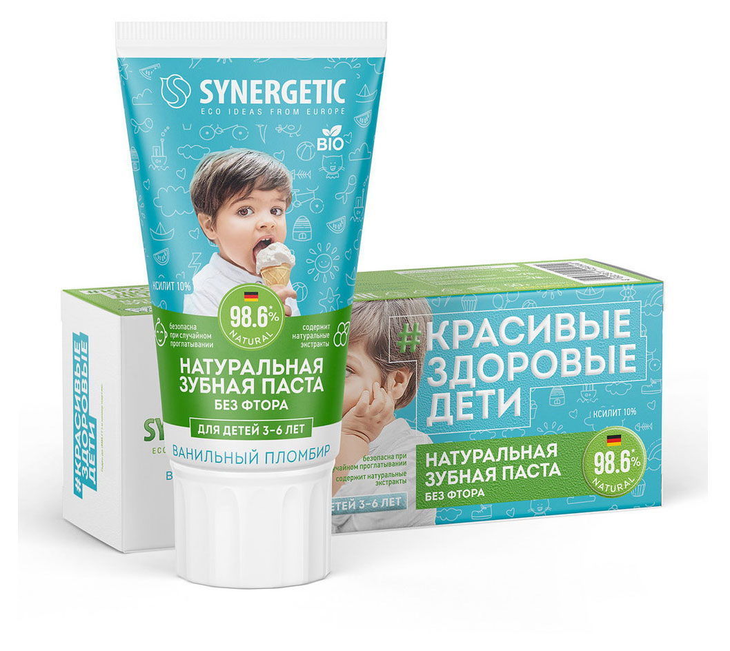 

Зубная паста детская Synergetic Ванильный пломбир без фтора от 3 до 6 лет, 50 г