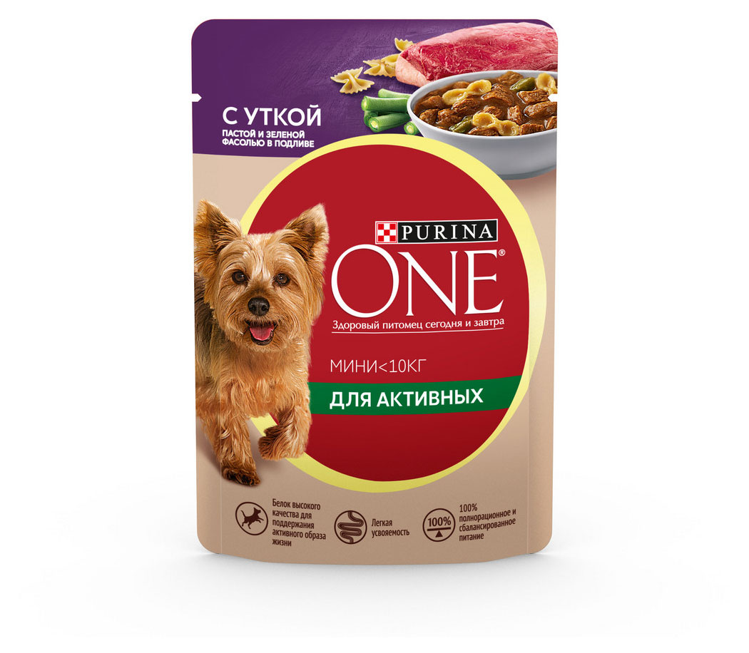 

Влажный корм для собак Purina ONE с уткой, пастой и зеленой фасолью в подливе, 85 г
