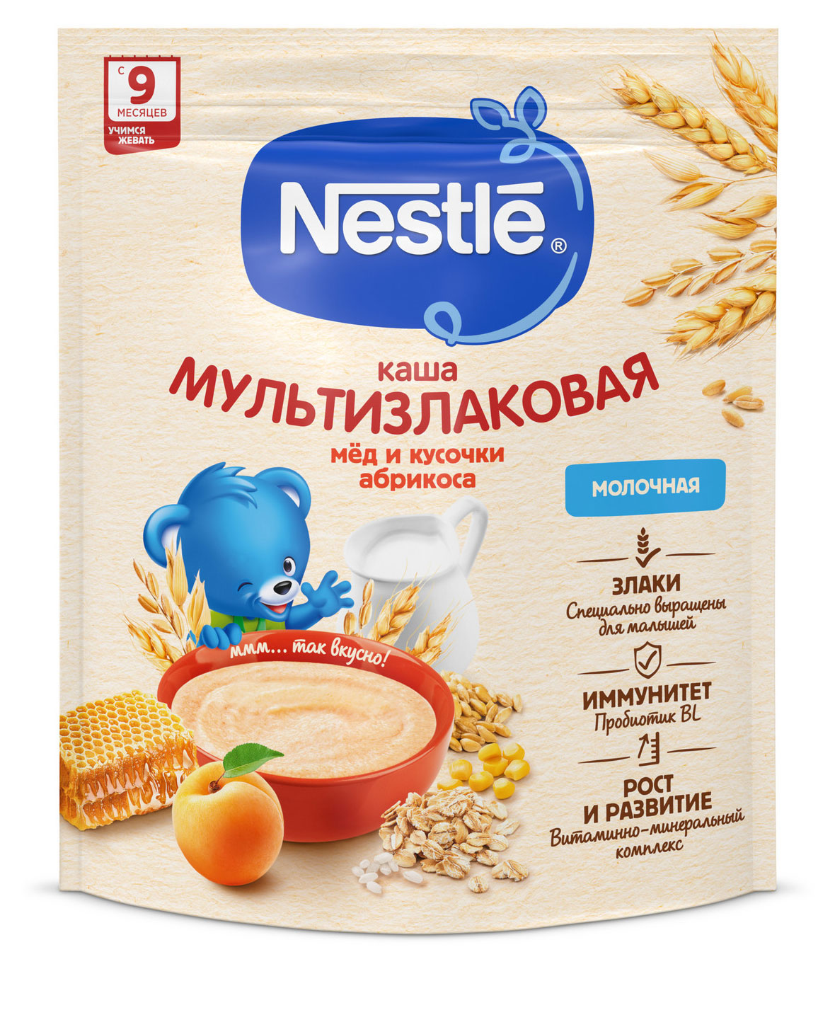 Nestlе | Каша молочная Nestlе мультизлаковая с мёдом и кусочками абрикоса с 9 мес., 200 г