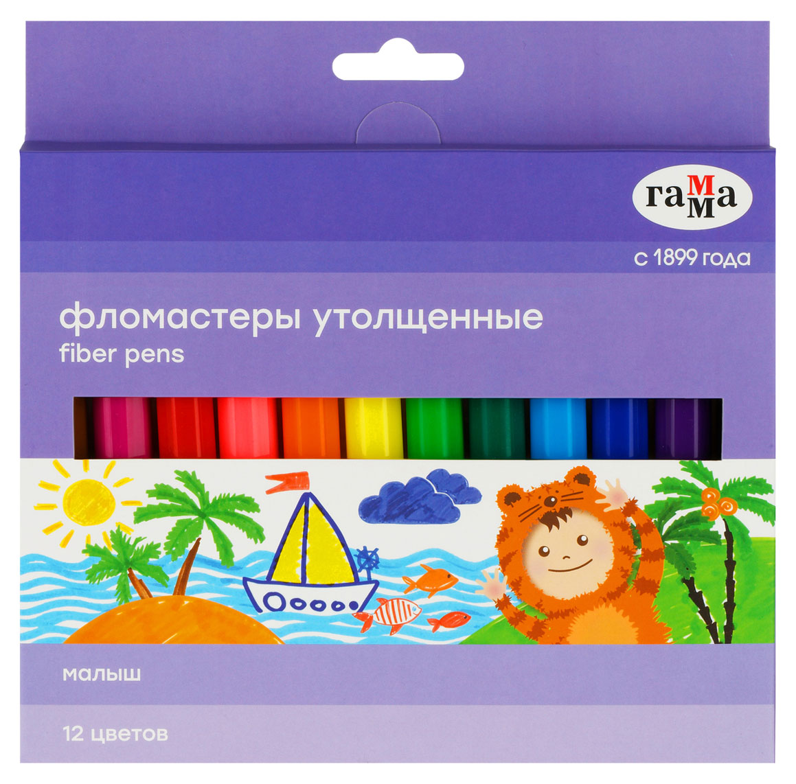 

Фломастеры Гамма Малыш утолщенные смываемые, 12 цветов