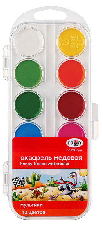 

Акварель Гамма Мультики медовая, 12 цветов