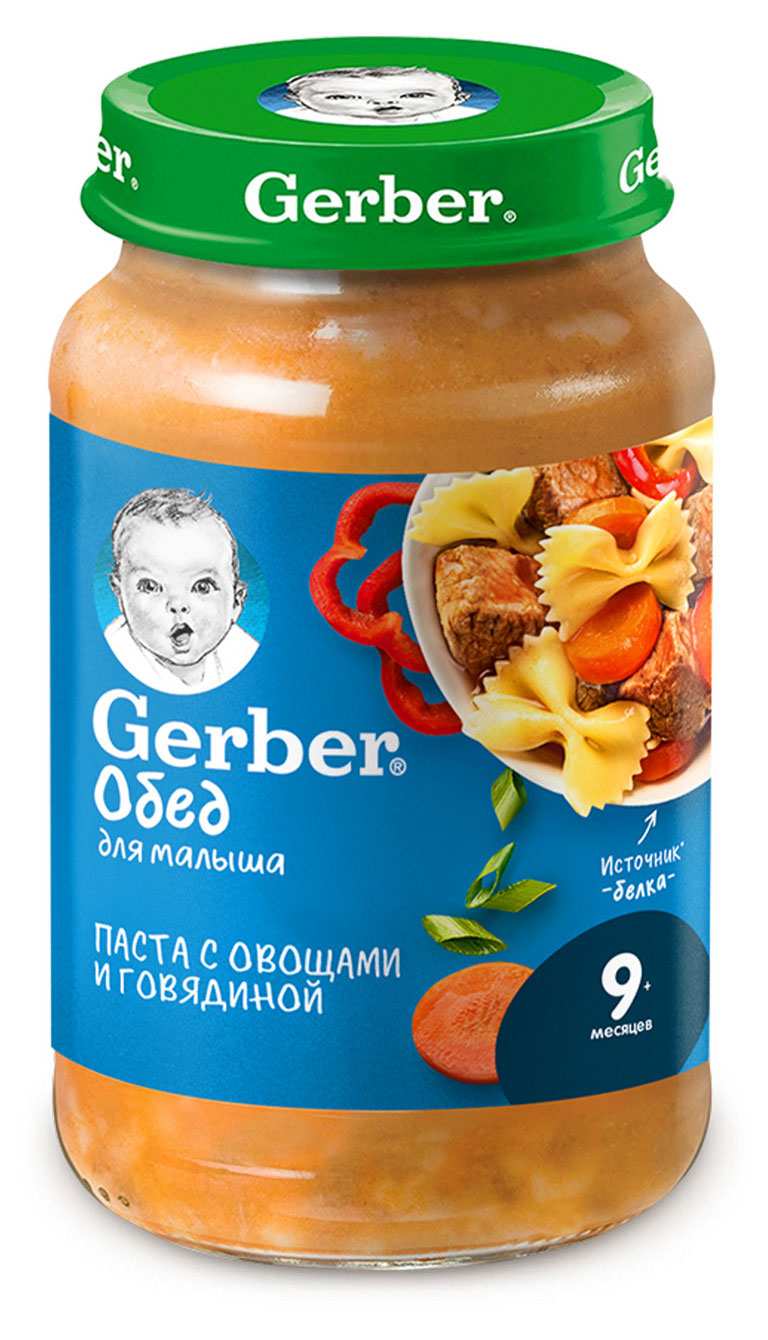

Пюре Gerber Паста с овощами с говядиной с 9 месяцев, 190 г