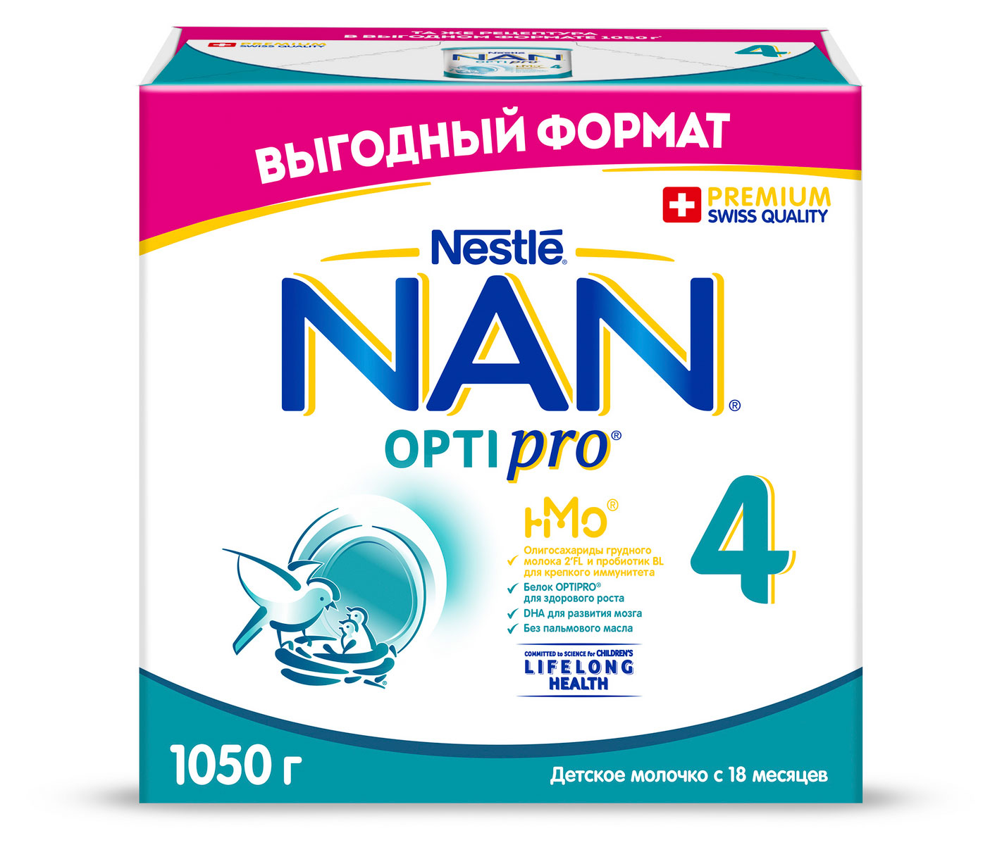 

Смесь сухая молочная NAN 4 Optipro для роста иммунитета и развития мозга с 18 мес., 1050 г