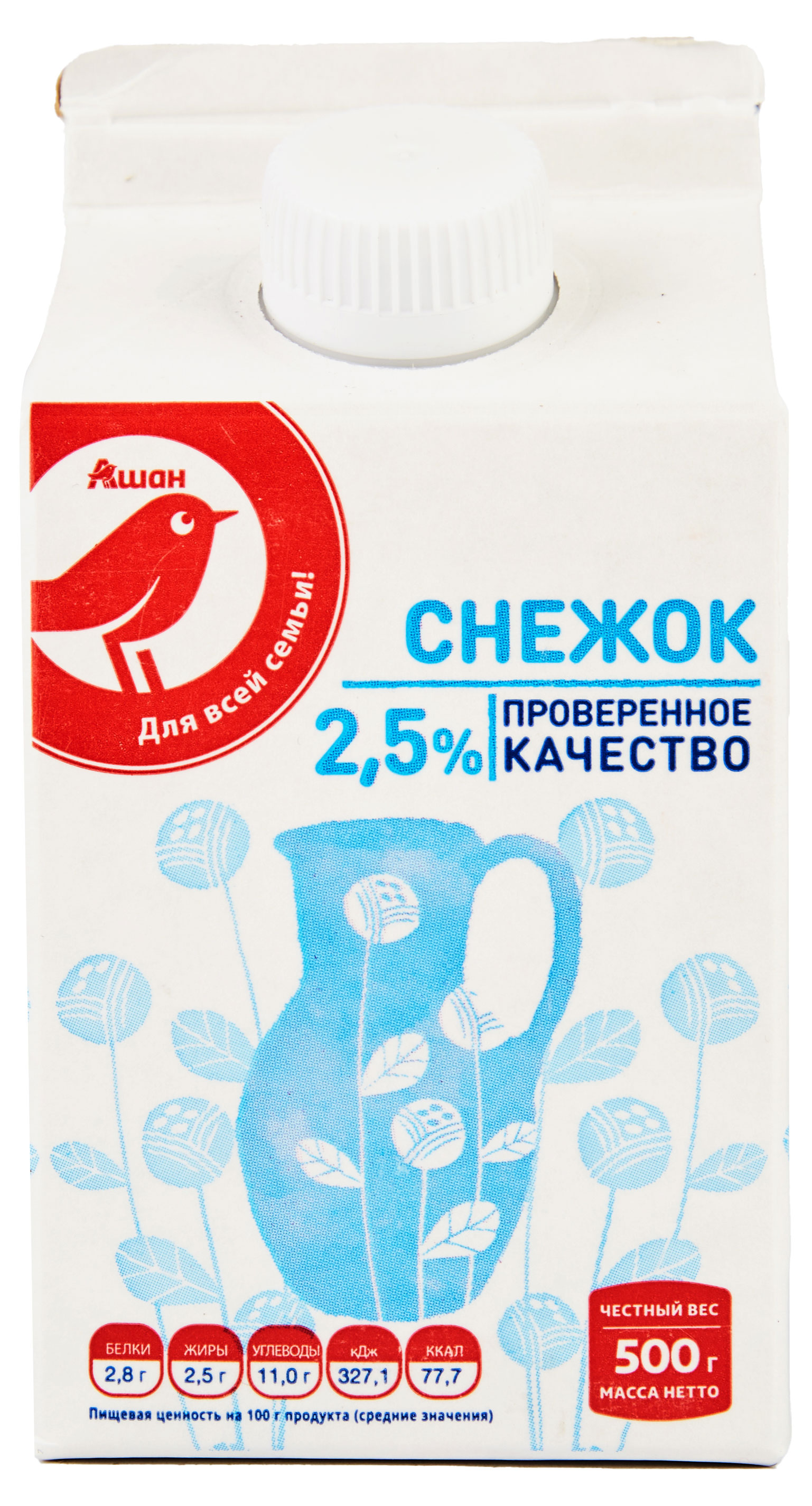 

Снежок АШАН Красная птица 2,5% БЗМЖ, 500 г