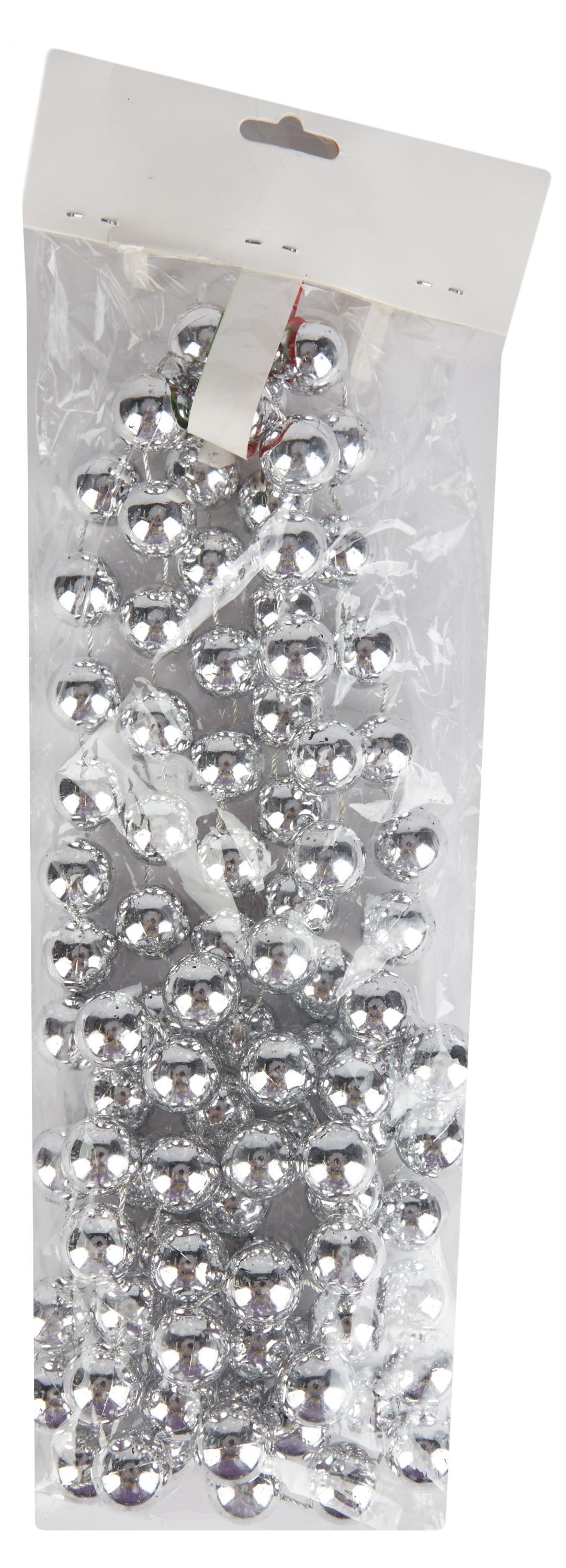 

Бусы на елку серебряные, 2 см х 2,7 м