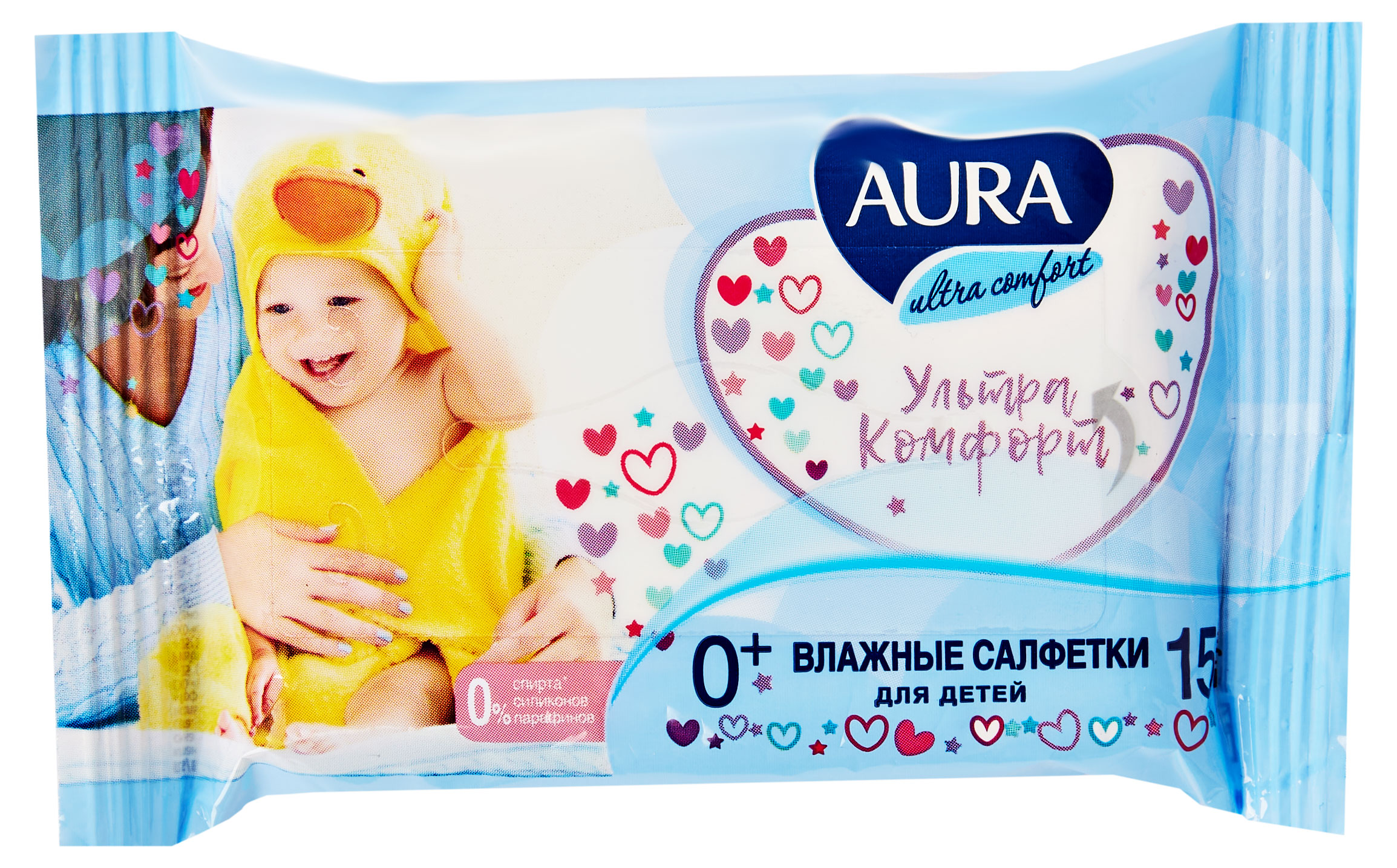 Изображение товара Влажные салфетки детские Aura Ultra Comfort, 15 шт