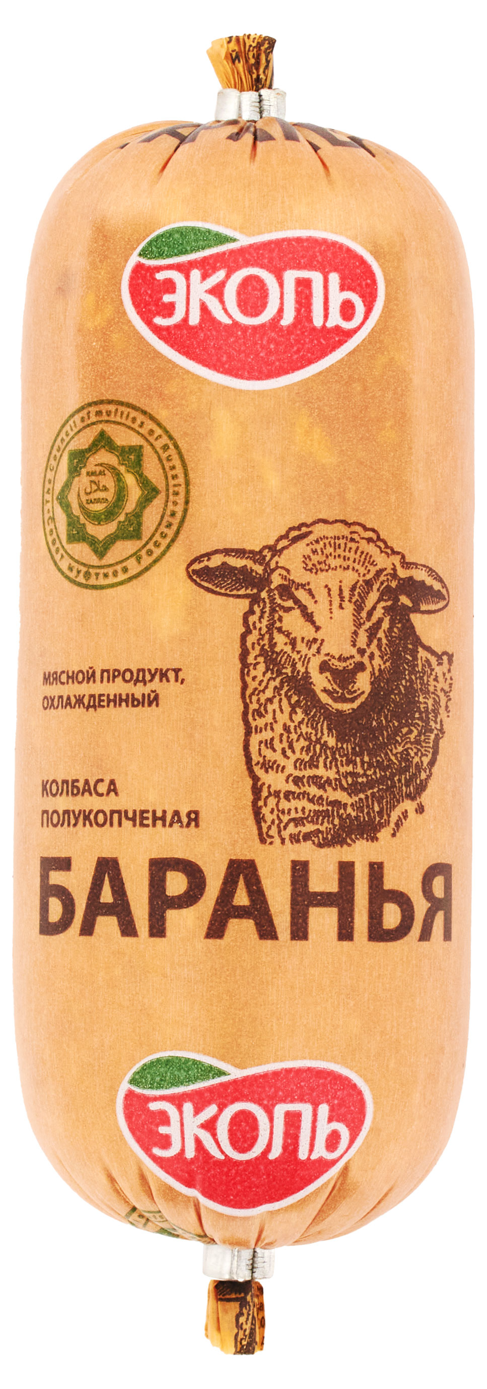 

Колбаса полукопченая ЭКОЛЬ баранья халяль, 350 г