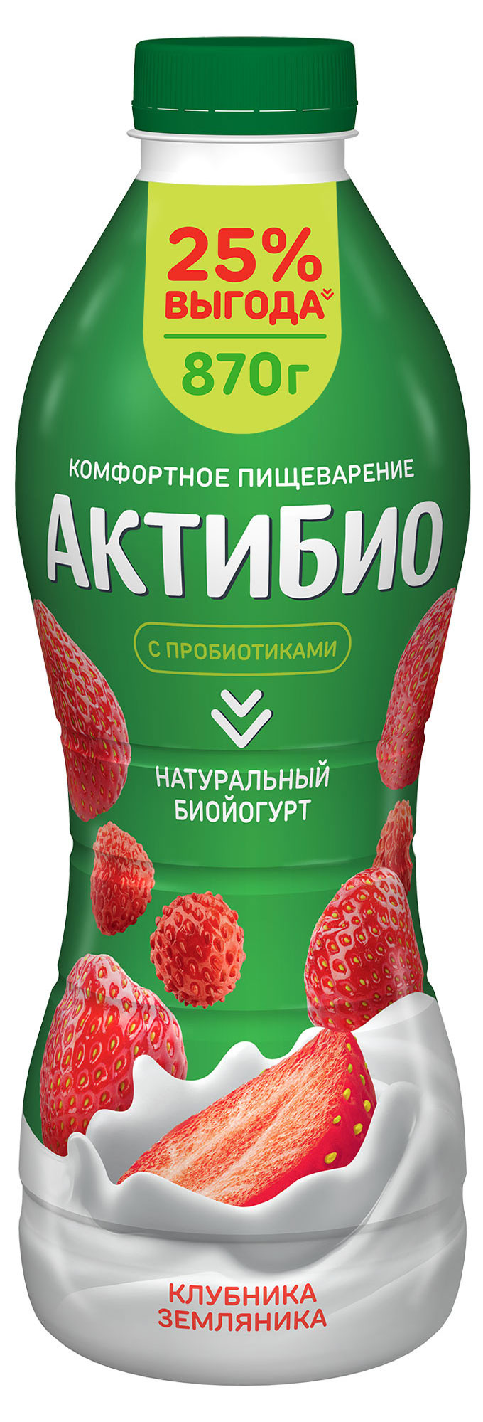 

Йогурт питьевой АктиБио с клубникой и земляникой 1,5% БЗМЖ 870 г