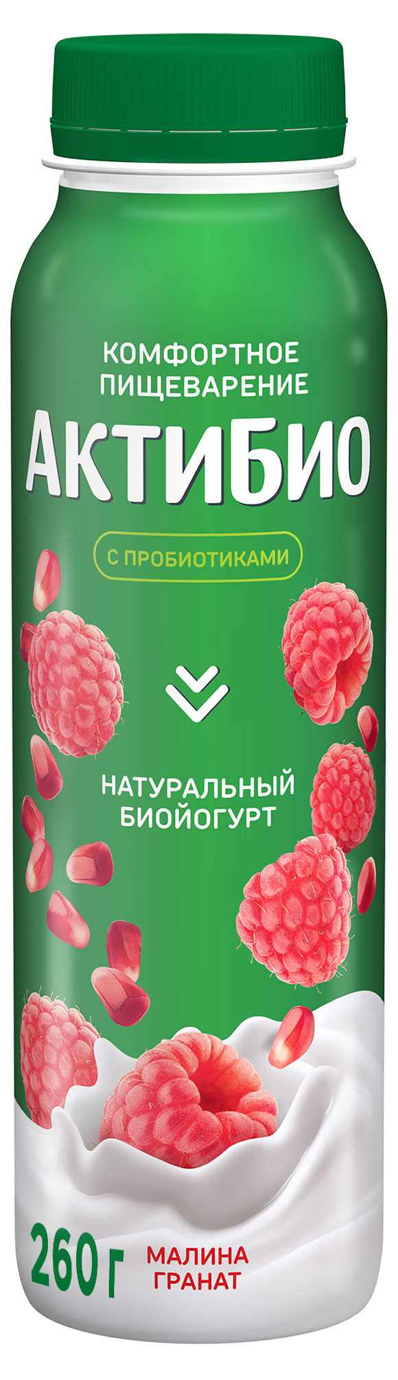 АктиБио | Йогурт питьевой «АктиБио» с малиной и гранатом 1,5% БЗМЖ 260 г