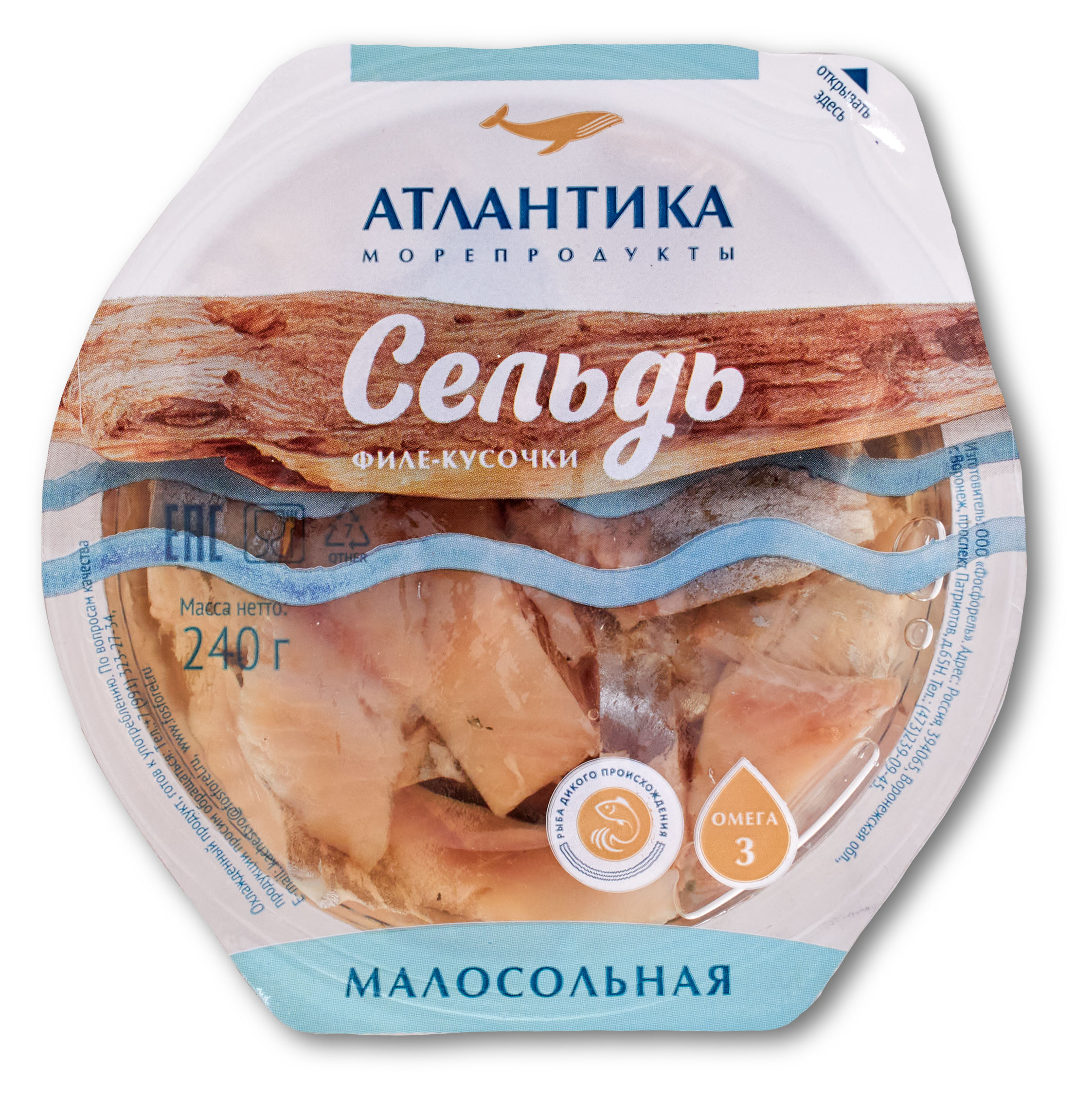 

Сельдь Атлантика малосольная филе-кусочки в масле, 240 г