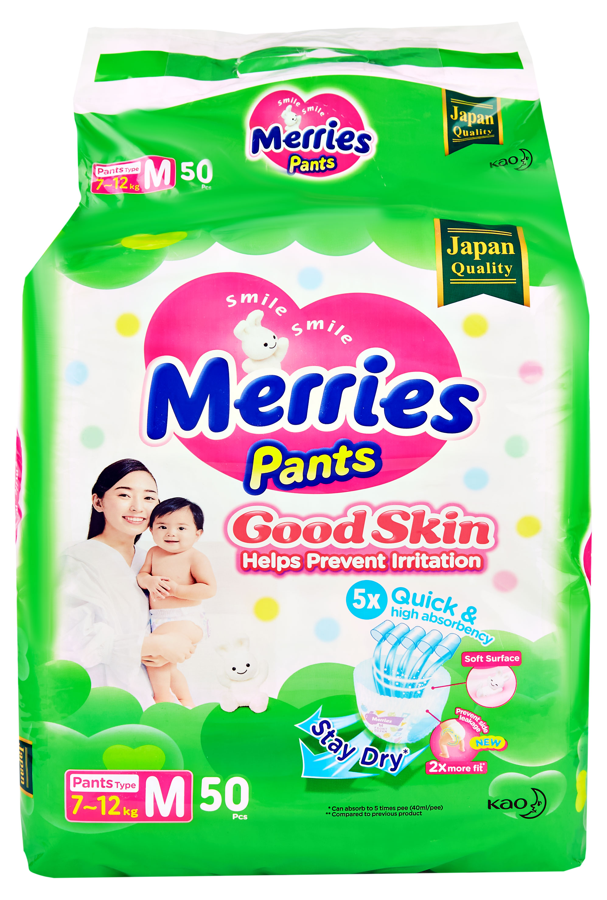 

Трусики-подгузники Merries Good Skin M / 3 (7-12 кг), 50 шт