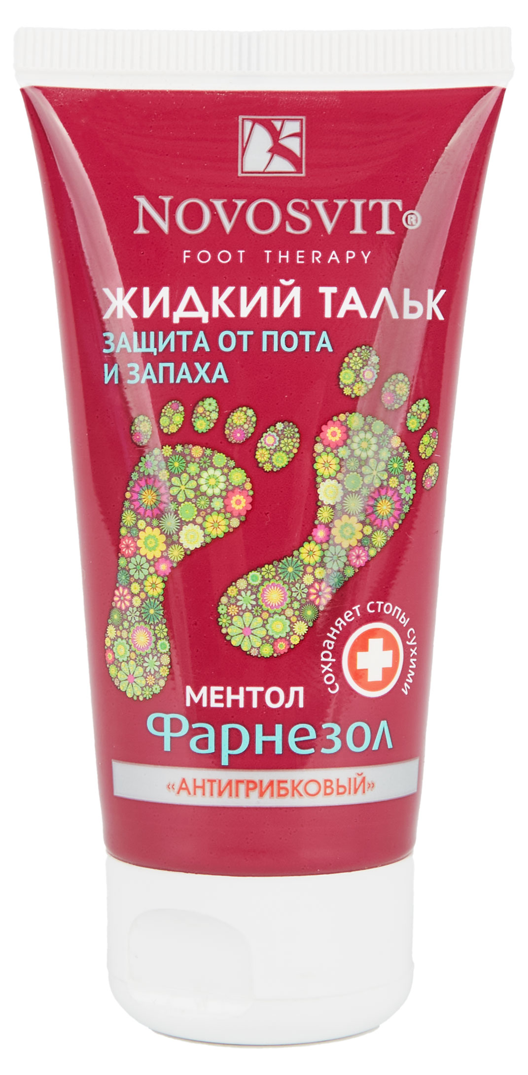 

Тальк для ног Novosvit жидкий Фарнезол защита от пота и запаха, 50 мл