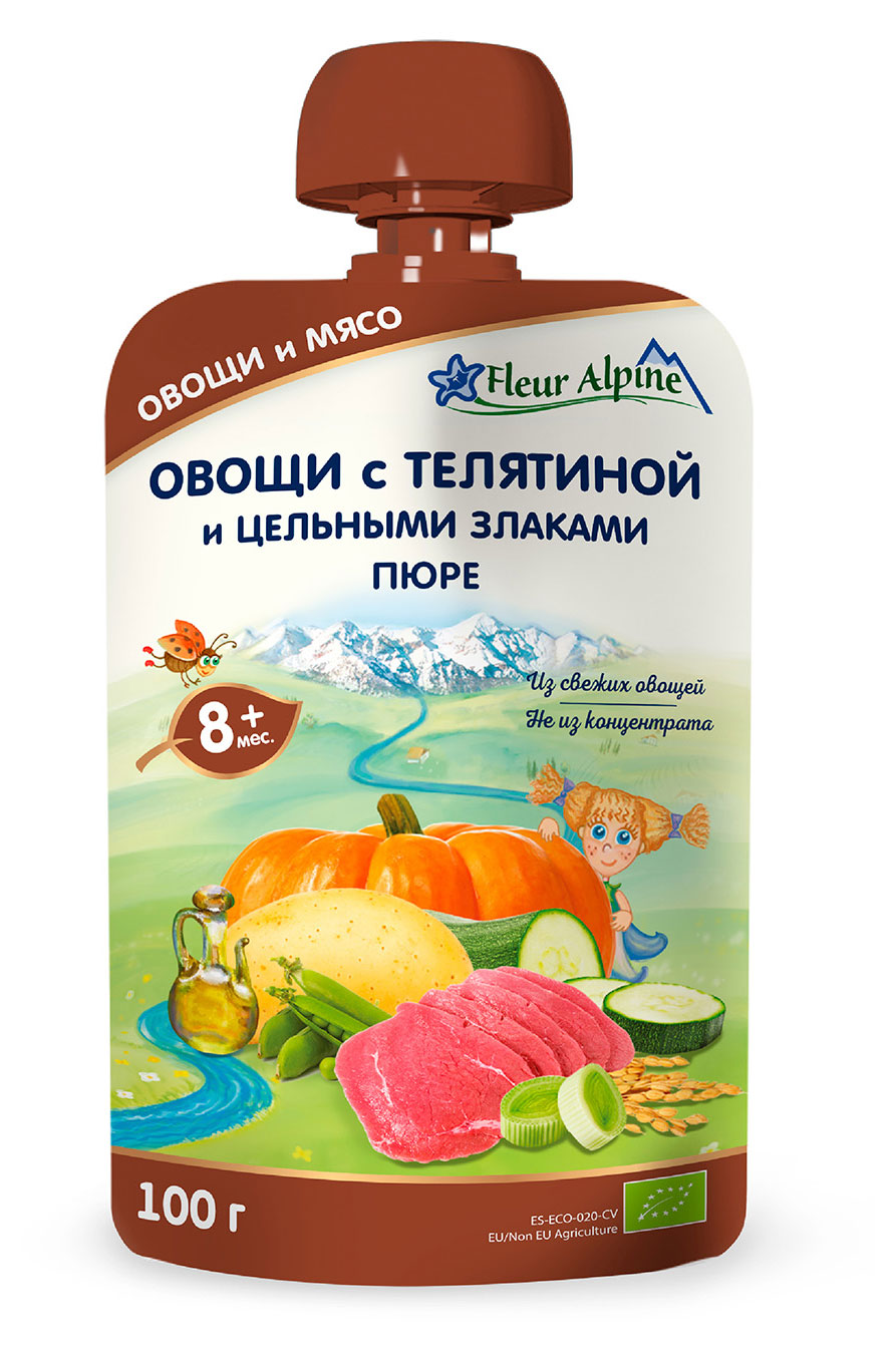 

Пюре Fleur Alpine овощи с телятиной и цельными злаками с 8 мес., 100 г