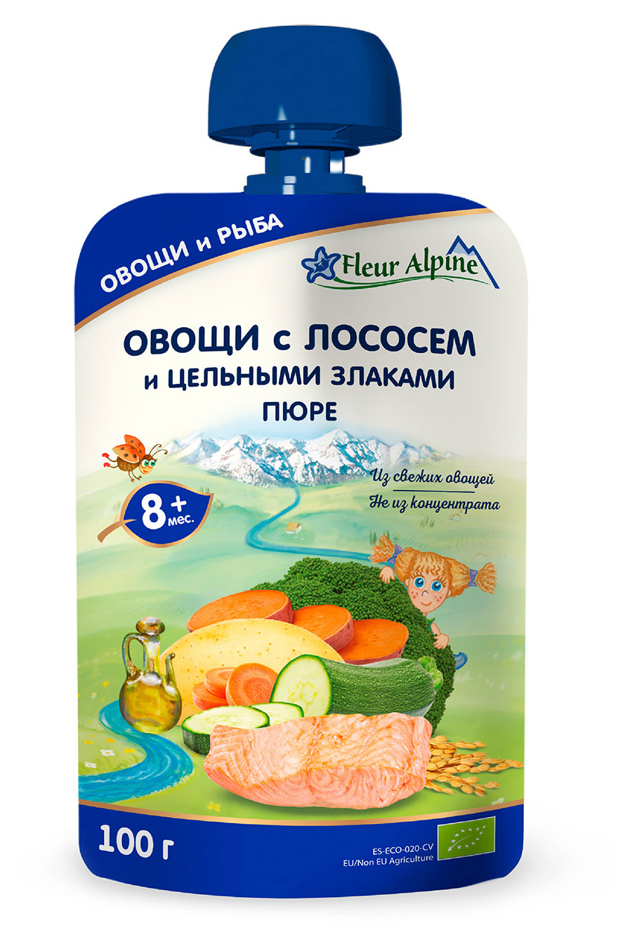 

Пюре Fleur Alpine овощи с лососем и цельными злаками с 8 мес., 100 г