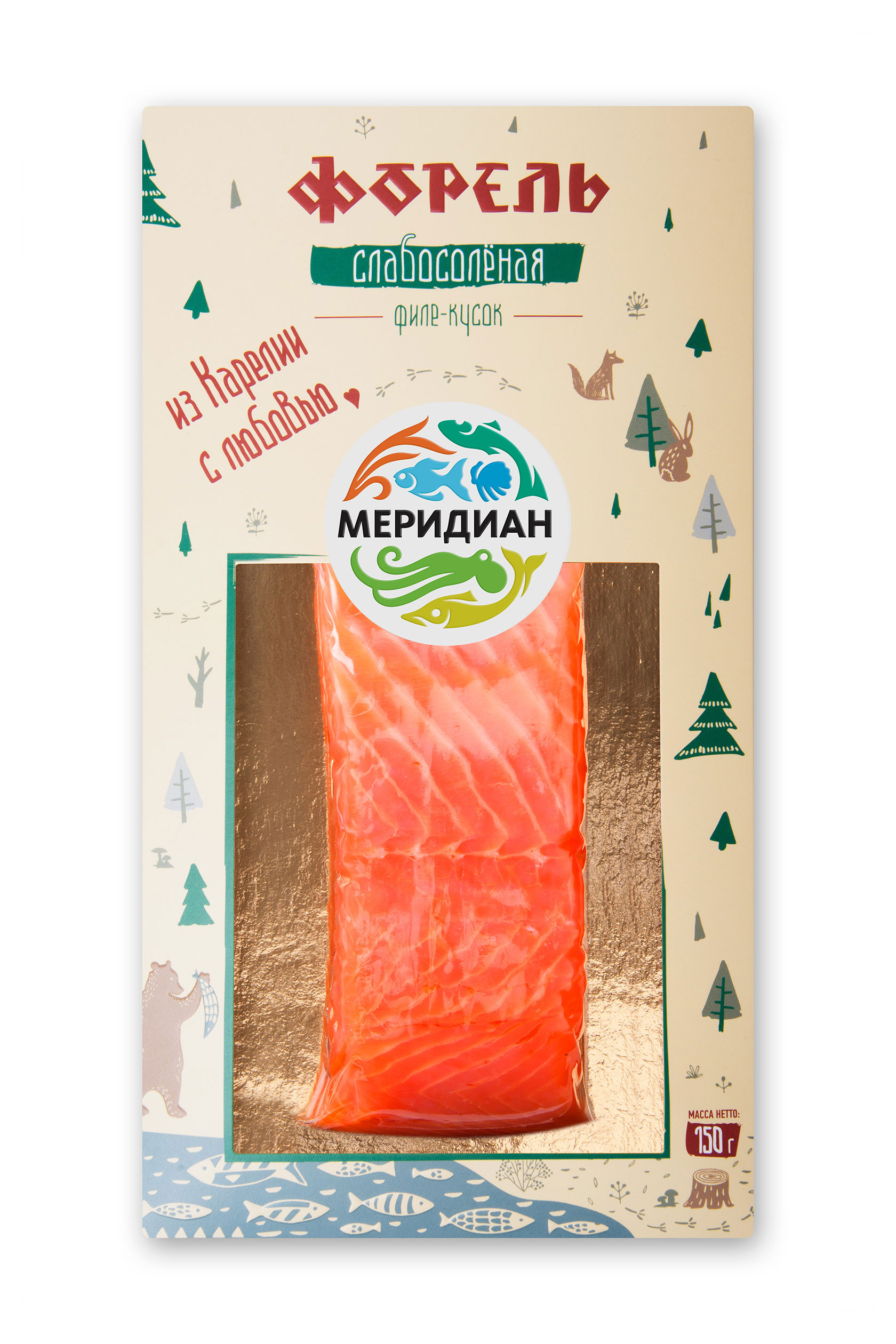 

Форель Меридиан слабосоленая филе-кусок, 150 г